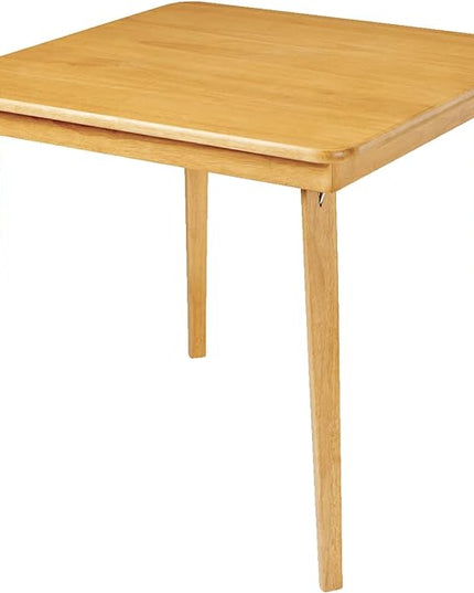 MECO Stakmore Straight Edge Solid Wood Folding Card Table, Folds to Deep 3.38 Inches for Easy Storage, 29.5″H x 32″W x 32″D, Oak Finish - LeafyLoom