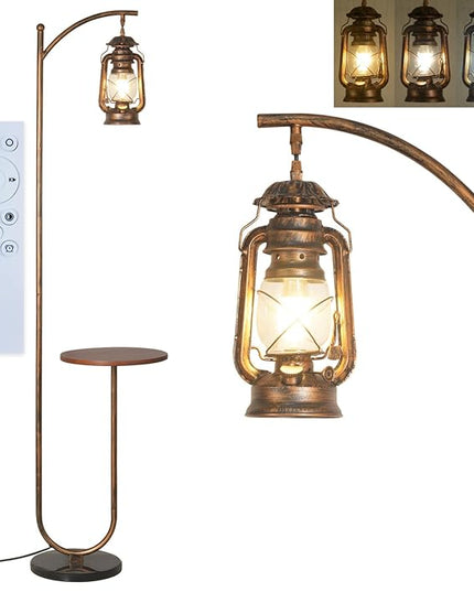 Hsyile Floor Lamp for Living Room Bedroom with Table and Shelves Retro Horse Lantern Floor Lamp with Remote Dimmable Farmhouse Standing Lamp (Red Copper) - LeafyLoom