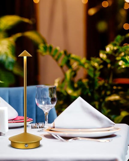 Portable LED Table Lamp with Touch Sensor, 3-Levels Brightness Metal Desk Lamp, 3 Color Touch Control Rechargeable Lamp, Night Light, Bedside Lamp,Dining Room Lamp (Gold) - LeafyLoom