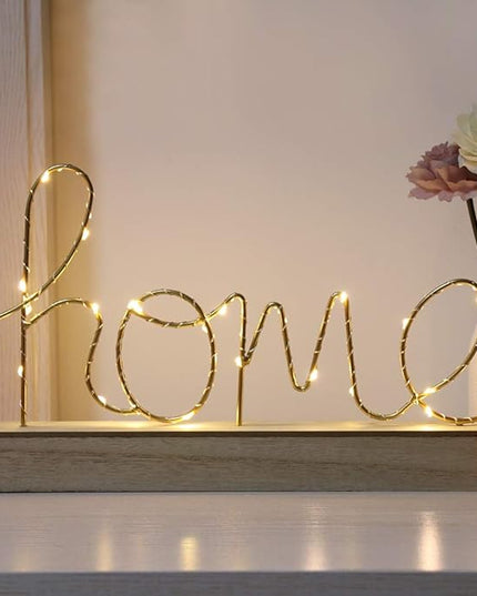 GUOCHENG home Alphabet Letter Light Battery Operated LED Table Lamps home Romantic Decorative Mood Lights Starry String Night Light, Wedding Christmas Bedroom Decor(Metal home) - LeafyLoom