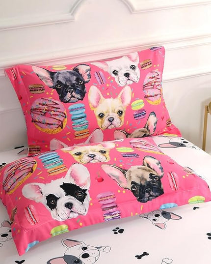 7 Piece Dog Comforter Set Full Size for Kids Cute 3D French Bulldog Dogs Bedding Bed in A Bag for Teens Boys Girls All Season Watercolor Pink Animal Themed Comforter - LeafyLoom