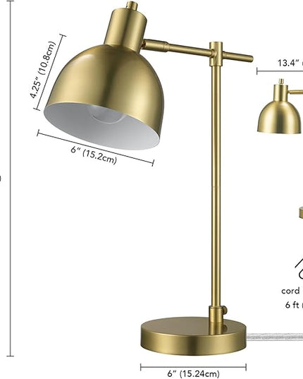 Globe Electric 61000058 18" Desk Lamp, Matte Brass Finish, Matte Black Metal Shade, Pivot Joint, On/Off Rotary Switch on Socket, E26 Base Bulb, Lamp for Living Room, Home Office - LeafyLoom