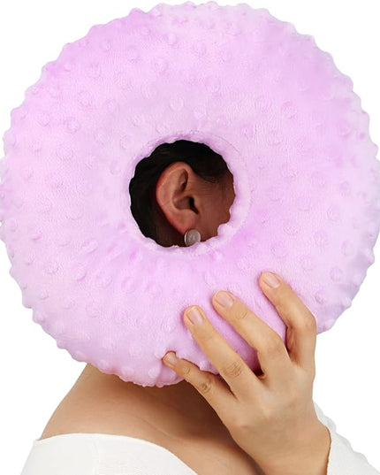 Piercing Pillow Ear Pillows Donut with Hole for Ear Pain CNH, Piercing, Pain Relief Sleeping, Pressure Sore, Side Sleepers, Headphones Minky Dot Lavender - LeafyLoom