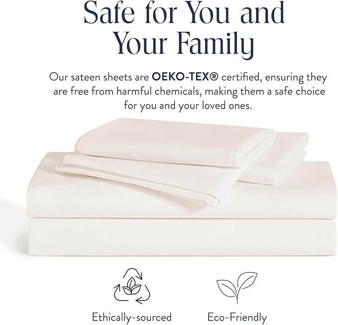Brooklinen Luxury Sateen 4 Piece Queen Size Sheets Set in Cream - 100% Cotton Sateen Sheets - 1 Fitted Sheet, 1 Flat Sheet, 2 Pillowcases - Best Luxury Sheets Brooklinen