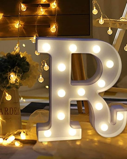 LED Marquee Letter Lights Sign R 26 Alphabet Light Up Letters Sign for Night Light Wedding Birthday Party Battery Powered Christmas Lamp Home Bar Decoration (R) - LeafyLoom