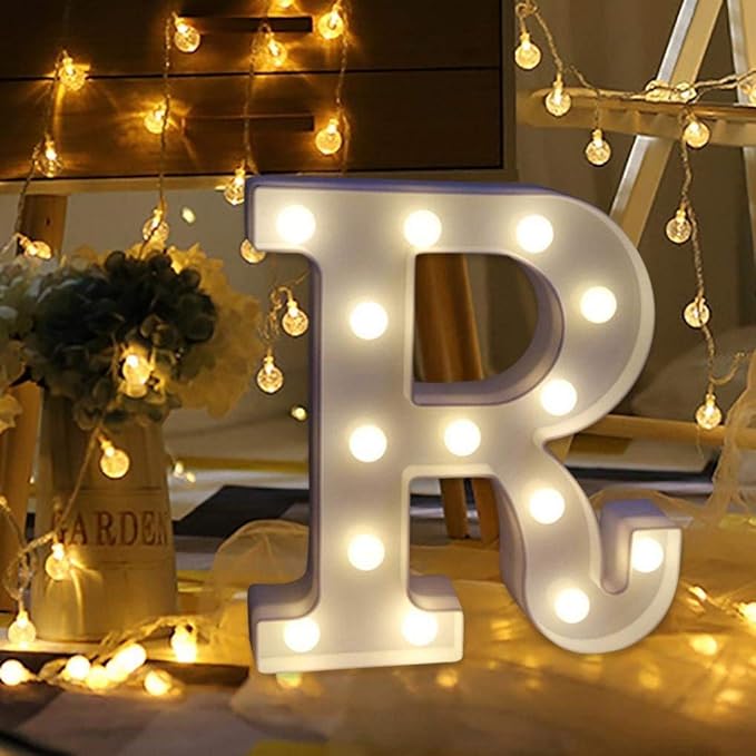 LED Marquee Letter Lights Sign R 26 Alphabet Light Up Letters Sign for Night Light Wedding Birthday Party Battery Powered Christmas Lamp Home Bar Decoration (R) - LeafyLoom