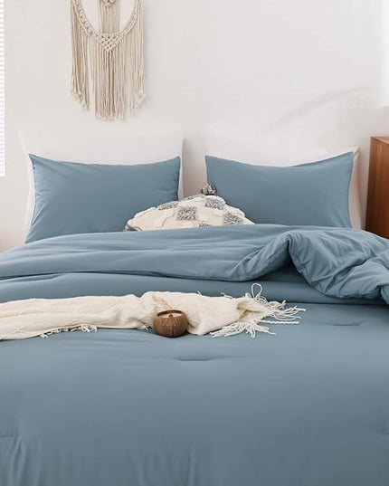 ROSGONIA Dusty Blue Comforter Set Queen, 3pcs(1 Boho Blue Comforter & 2 Pillowcases) All Season Soft Bedding Lightweight Bedspread Blanket Quilt - LeafyLoom