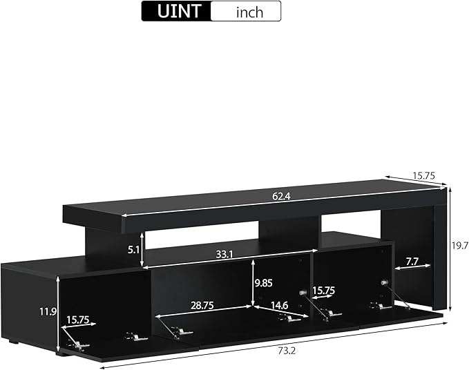 Merax Modern Style 16-Colored LED Lights TV Cabinet, UV High Gloss Surface Entertainment Center with DVD Shelf, Up to 70 inch Television, 73.2 inch Length, Black - LeafyLoom