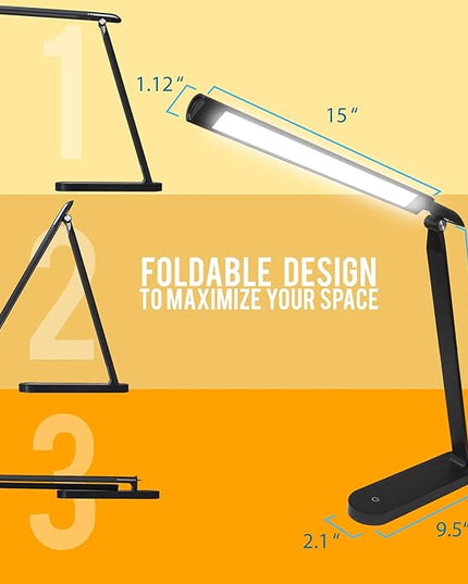 AULTRA LED DESK LAMP LIGHT - Touch Control Desk Lamp with Multiple Brightness Level - Lights for Bedroom, The Office Desk, Reading Lamps, Bedside Table and Standing Desk (Black) - LeafyLoom