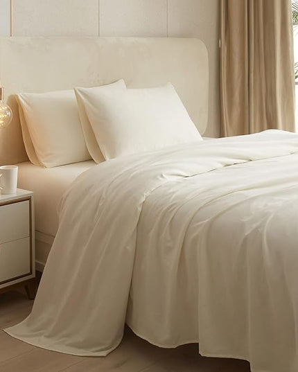 Cream White Sheets Full Size Bedding Sheets & Pillowcases Set - Cooling Sheets Full Fitted Sheets - Comfy Soft - Full Bed Sheet Set with 16 Inch Deep Pocket,Cream,Full Size 4 Piece Bedding Set - LeafyLoom