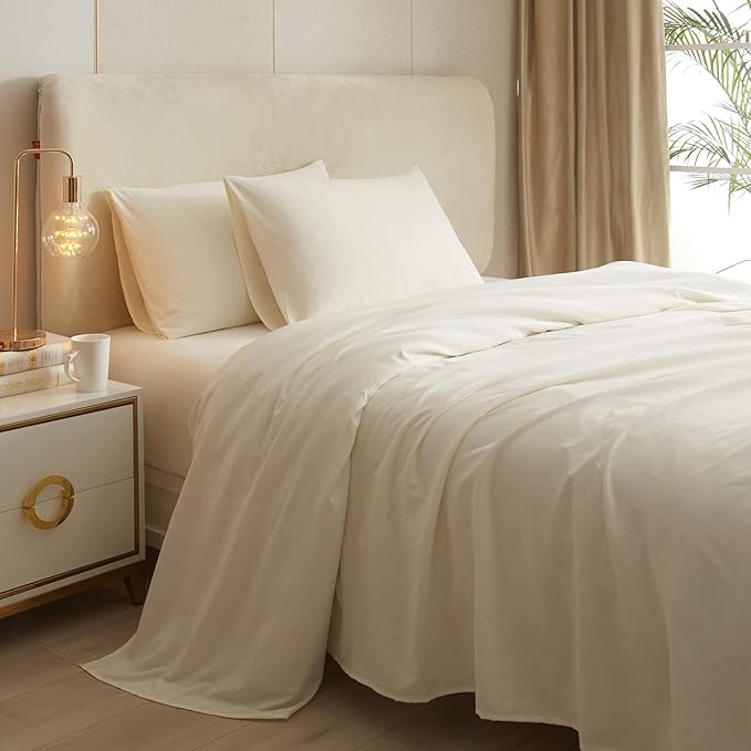 Cream White Sheets Full Size Bedding Sheets & Pillowcases Set - Cooling Sheets Full Fitted Sheets - Comfy Soft - Full Bed Sheet Set with 16 Inch Deep Pocket,Cream,Full Size 4 Piece Bedding Set - LeafyLoom