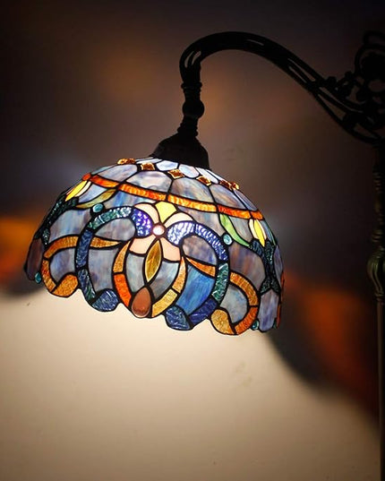 WERFACTORY Tiffany Floor Lamp Blue Purple Cloud Stained Glass Arched Lamp 12X18X64 Inches Gooseneck Adjustable Corner Standing Reading Light Decor Bedroom Living Room S558 Series - LeafyLoom