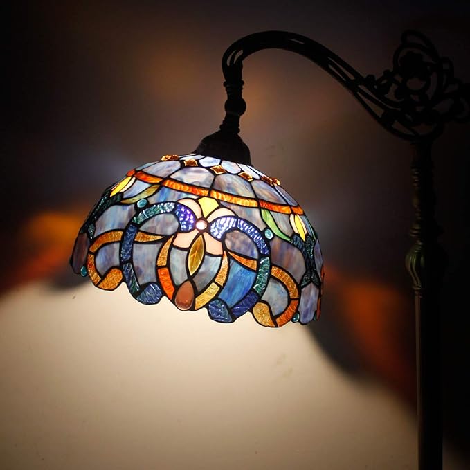 WERFACTORY Tiffany Floor Lamp Blue Purple Cloud Stained Glass Arched Lamp 12X18X64 Inches Gooseneck Adjustable Corner Standing Reading Light Decor Bedroom Living Room S558 Series - LeafyLoom