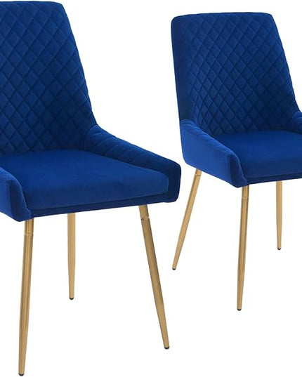 CangLong Mid-Century Velvet Upholstered Metal Legs for Kitchen, Dining, Living, Guest, Bed Room Side Chair, Set of 2, Sapphire Blue - LeafyLoom