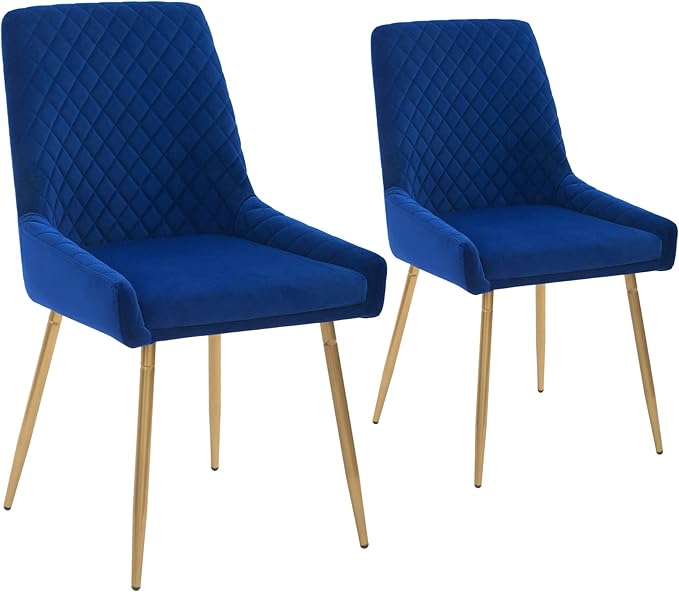 CangLong Mid-Century Velvet Upholstered Metal Legs for Kitchen, Dining, Living, Guest, Bed Room Side Chair, Set of 2, Sapphire Blue - LeafyLoom