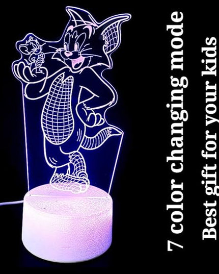 Tom and Jerry Illusion 3D Night lamp for Kids Bedroom. 7 Color Changing Optical lamp with Touch Sensor. Best for Kids as Gifts. - LeafyLoom