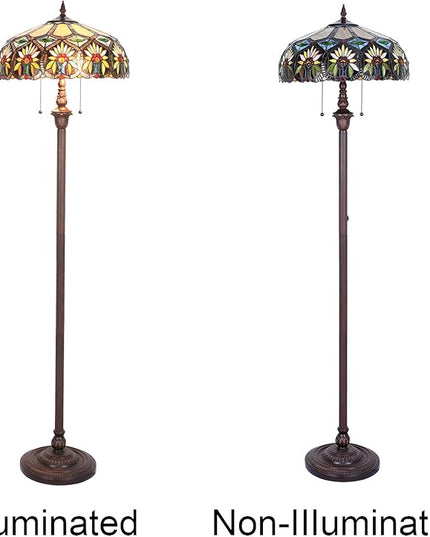 Capulina Tiffany Floor Lamp 2-Light 16X16X66 Inches Sunflower Style Stained Glass Standing Light for Living Room Bedroom Home Office - LeafyLoom