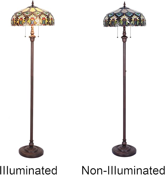 Capulina Tiffany Floor Lamp 2-Light 16X16X66 Inches Sunflower Style Stained Glass Standing Light for Living Room Bedroom Home Office - LeafyLoom