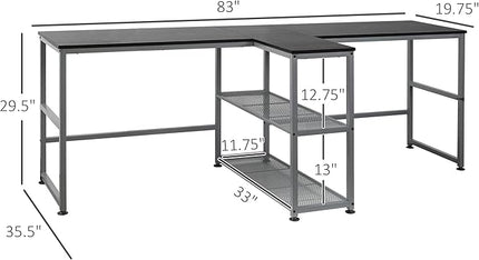 HOMCOM 83" Two Person Computer Desk with 2 Storage Shelves, Double Desk Workstation with Book Shelf, Long Desk Table for Home Office, Black - LeafyLoom