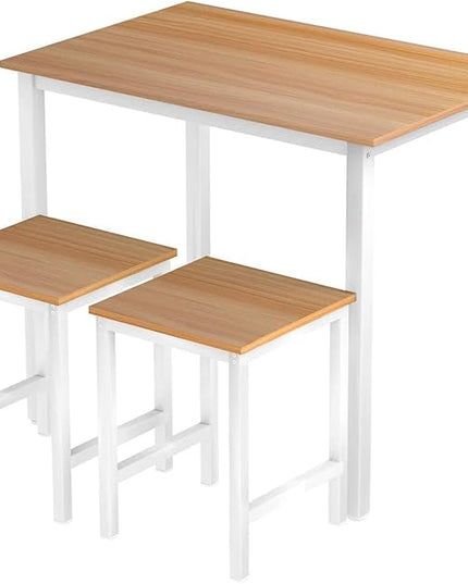DKLGG 3 Pieces Dining Table Set, Space Saving Kitchen Table Set for 2, Small Dining Table and Chairs for 2, Compact Table w/ 2 Stools Perfect for Breakfast Nook, Living Room, Apartment - LeafyLoom