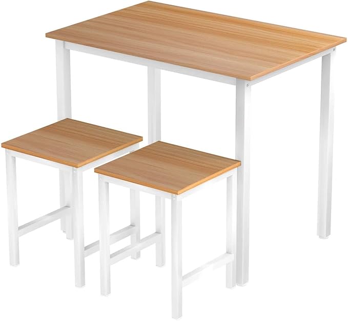 DKLGG 3 Pieces Dining Table Set, Space Saving Kitchen Table Set for 2, Small Dining Table and Chairs for 2, Compact Table w/ 2 Stools Perfect for Breakfast Nook, Living Room, Apartment - LeafyLoom