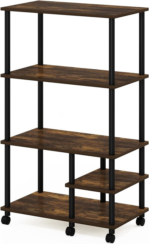 Furinno Turn-N-Tube 4-Tier Toolless Kitchen Storage Shelf Cart, Amber Pine/Black - LeafyLoom