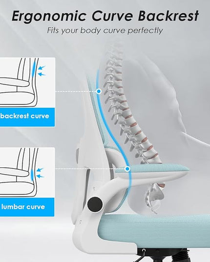Soohow Ergonomic Home Office Chair, Mesh Desk Chair with Lumbar Support, Comfy Computer Desk Chair with Flip Armrest Rolling Wheels, Adjustable Headrest, Blue. - LeafyLoom
