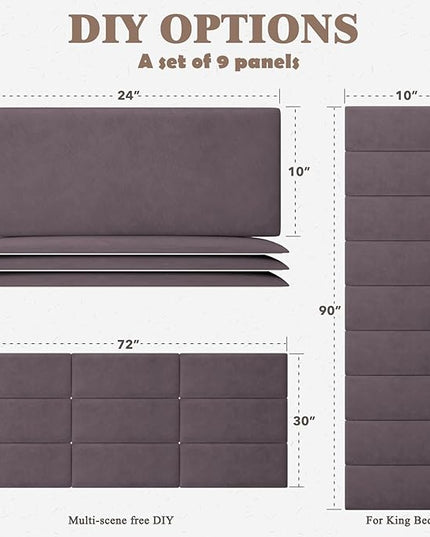 Queen Headboard, Wall Mounted Peel and Stick Headboard, Upholstered Leather Bed Headboard for Queen Size Bed, Floating Dorm Bedroom Tall Headboard Soundproof Wall Panels (9 Panels, 10"x24") - LeafyLoom