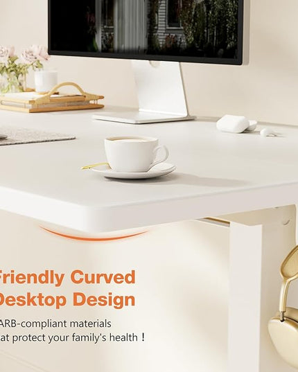 Sweetcrispy Electric Adjustable Height Standing Desk - 63 x 24 inch Sit to Stand Up Desk with Splice Board, Rising Home Office Computer Table with 2 Hook and Wire Hole for Work - LeafyLoom