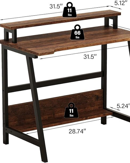 Computer Home Office Desk, 31.5" Desk for Small Spaces with Storage Shelf,Small Computer Desk with Monitor and Bookshelf, Modern Simple Style Laptop Desk - LeafyLoom