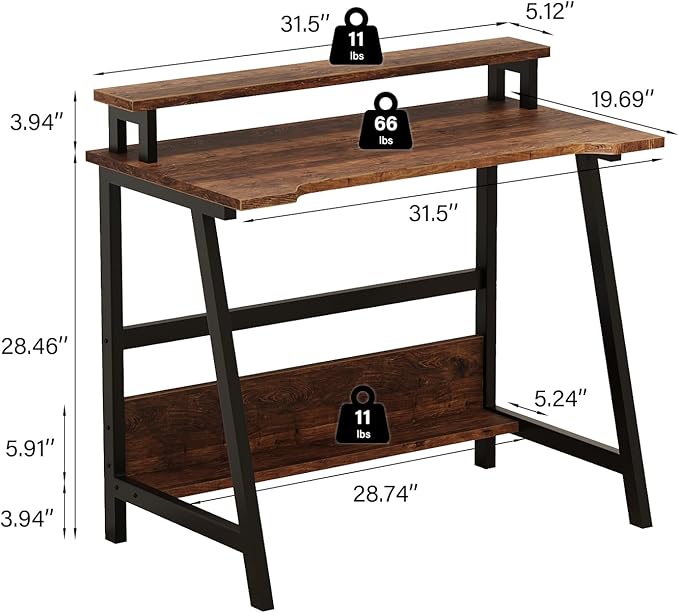 Computer Home Office Desk, 31.5" Desk for Small Spaces with Storage Shelf,Small Computer Desk with Monitor and Bookshelf, Modern Simple Style Laptop Desk - LeafyLoom