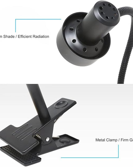 O’Bright LED Clip on Light for Bed Headboard/Desk, Dimmable LED Desk Lamp with Metal Clamp, 5W LED, Flexible Gooseneck, Adjustable Brightness for Eye-Care Reading, Vintage Design (Metal Black) - LeafyLoom