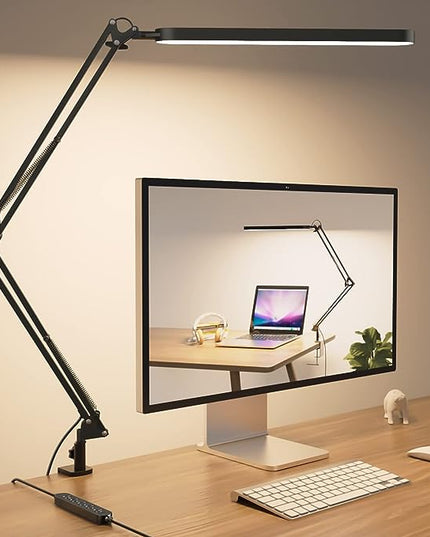 SKYLEO Desk Lamp - Desk Light for 31.5" Tall - 5 Color Modes X 11 Brightness Levels - Adjustable Swing Arm - Timmer & Memory Function - 12W Lamp for Desk - Black - LeafyLoom