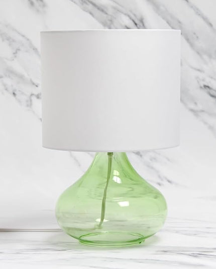 Simple Designs LT2063-GRW Glass Raindrop Table Lamp with Fabric Shade, Green with White Shade - LeafyLoom