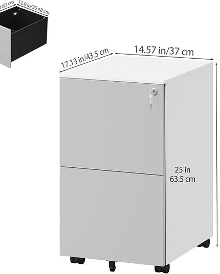 YITAHOME 2-Drawer File Cabinet with Lock, Metal Mobile File Cabinet with Lock, Filing Cabinet Under Desk Fits Legal/Letter for Home/Office, Fully Assembled, Grey and White - LeafyLoom