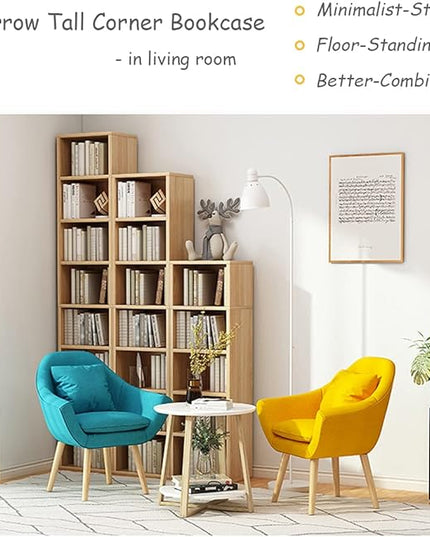 IOTXY Small Narrow Corner Bookcase - 59 Inches Tall Gap Freestanding Storage Cabinet, 7 Lattices Open Shelves Tower Rack, Cubes Bookshelf in White - LeafyLoom