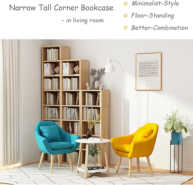 IOTXY Small Narrow Corner Bookcase - 59 Inches Tall Gap Freestanding Storage Cabinet, 7 Lattices Open Shelves Tower Rack, Cubes Bookshelf in White - LeafyLoom
