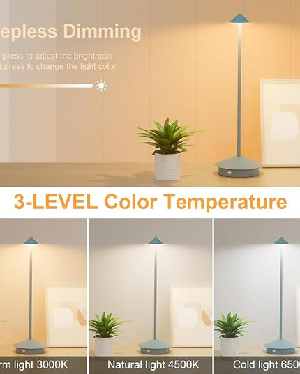 2-Pack 6000mAh Rechargeable LED Table Lamps,Outdoor Cordless Table Lamp Waterproof Portable, 3-Color Stepless Dimmable Modern Lamp for Restaurant/Bedroom(Blue) - LeafyLoom