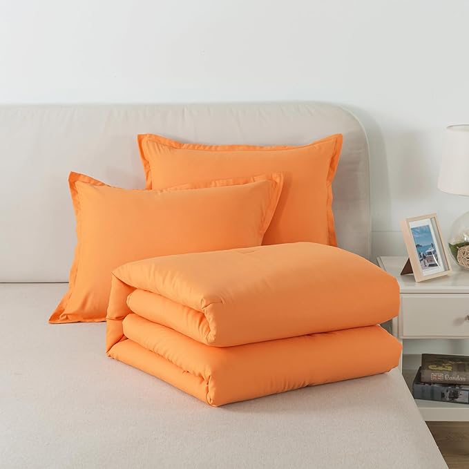 Burnt Orange Comforter Set Twin Size, Solid Terracotta Down Alternative Soft Boho Bedding Comforter Set, Fluffy Microfiber Comforter (68"x90") for All Seasons with Pillowcase - LeafyLoom