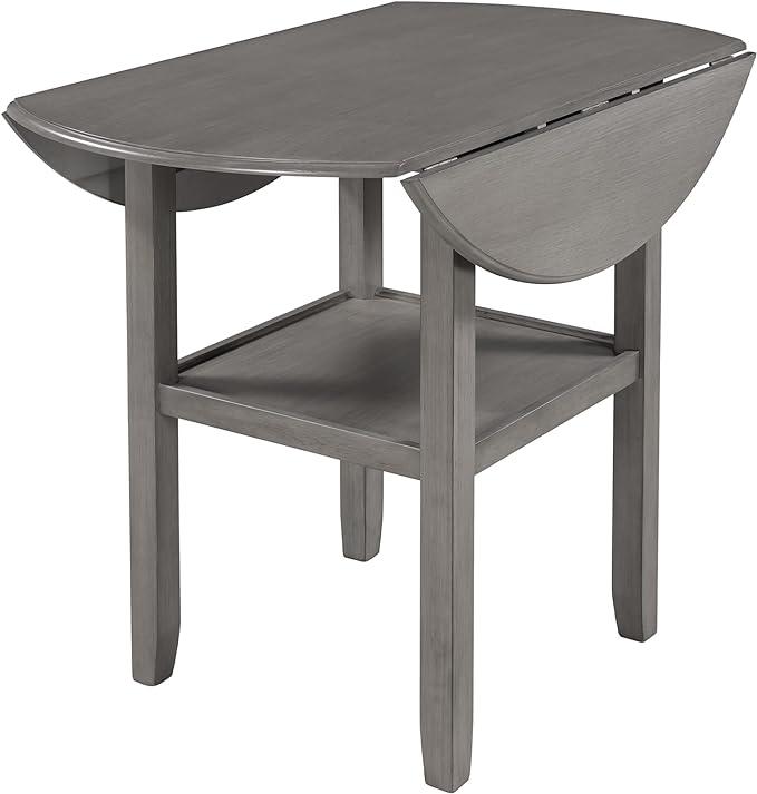 NicBex Dining Table Contemporary Kitchen Table Farmhouse Rustic Round Counter Height Kitchen Dining Table with Drop Leaf and One Shelf for Small Places Round Dining Table, Easy Assembly, Gray - LeafyLoom