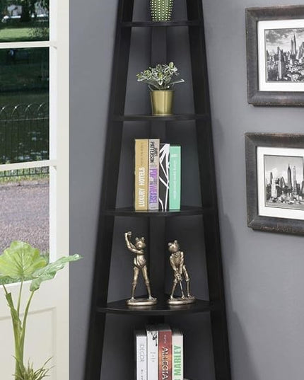 Convenience Concepts Newport 5 Tier Corner Bookcase, Black - LeafyLoom