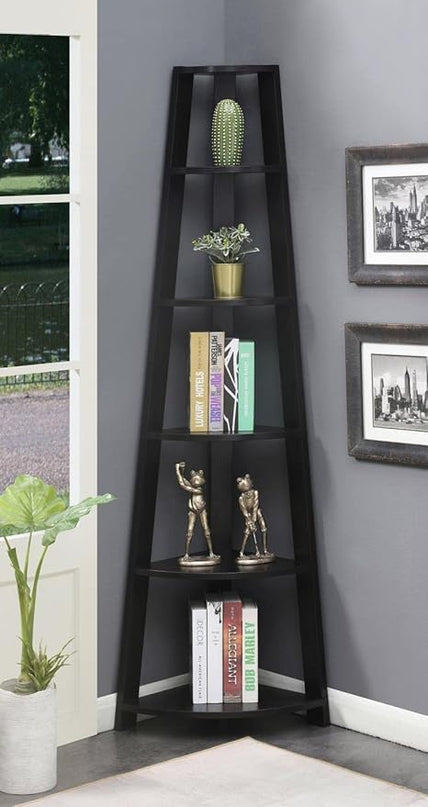 Convenience Concepts Newport 5 Tier Corner Bookcase, Black - LeafyLoom