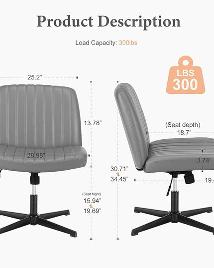 Sweetcrispy Criss Cross Chair Legged, Armless Office Desk Chair No Wheels, Swivel Vanity Chair, Height Adjustable Wide Seat Computer Task Chair, PU Leather Vanity Modern Home Chair Sliver - LeafyLoom