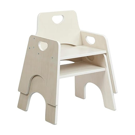 ECR4Kids Stackable Wooden Toddler Chair, 10in, Kids Furniture, White Wash, 2-Pack - LeafyLoom