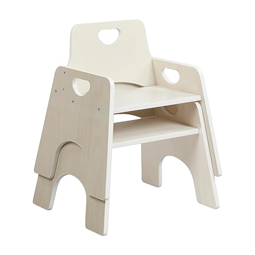 ECR4Kids Stackable Wooden Toddler Chair, 10in, Kids Furniture, White Wash, 2-Pack - LeafyLoom