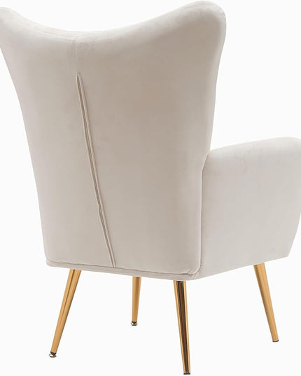 US Pride Furniture Modern Accent Chair with Ergonomic High Wingback, Microfiber Upholstered Armchair with Metal Legs for Living Room, Bedroom, Office or Vanity, Ivory - LeafyLoom