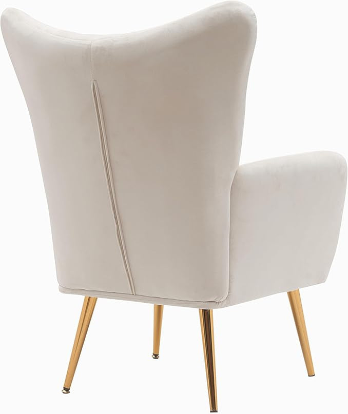 US Pride Furniture Modern Accent Chair with Ergonomic High Wingback, Microfiber Upholstered Armchair with Metal Legs for Living Room, Bedroom, Office or Vanity, Ivory - LeafyLoom