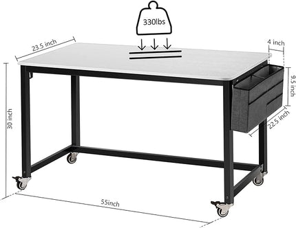 AHB 55" Rolling Computer Desk with 4 Smooth Wheels, Simple Style Mobile Writing Desk Home Office Study Table Movable Workstation with Metal Frame - LeafyLoom