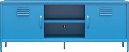 Novogratz Cache Metal Locker-Style TV Stand for TVs up to 65", Bright Blue - LeafyLoom