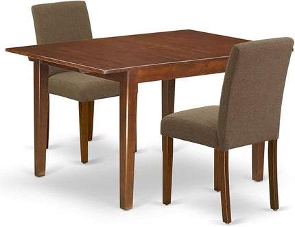 East West Furniture MLAB3-MAH-18 Milan 3 Piece Dinette Set for Small Spaces Contains a Rectangle Dining Table with Butterfly Leaf and 2 Coffee Linen Fabric Parson Chairs, 36x54 Inch - LeafyLoom